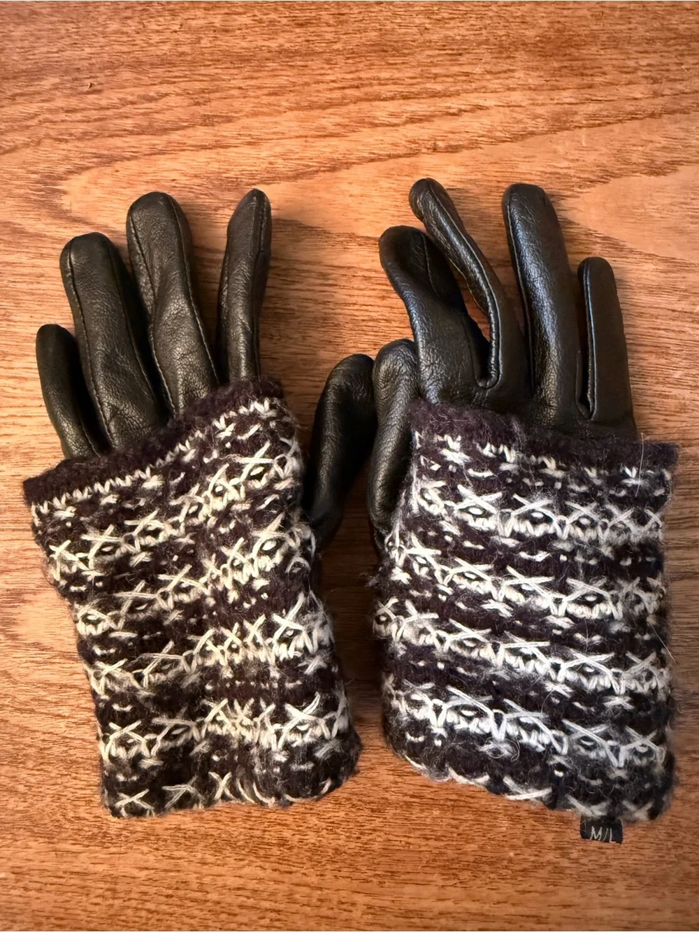 Urban Outfitters Black Leather Gloves with Knit Wool Cuffs